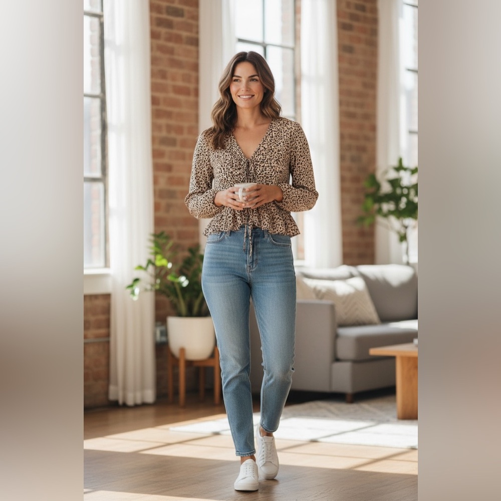 AFRM Tan and Black Animal Print Blouse